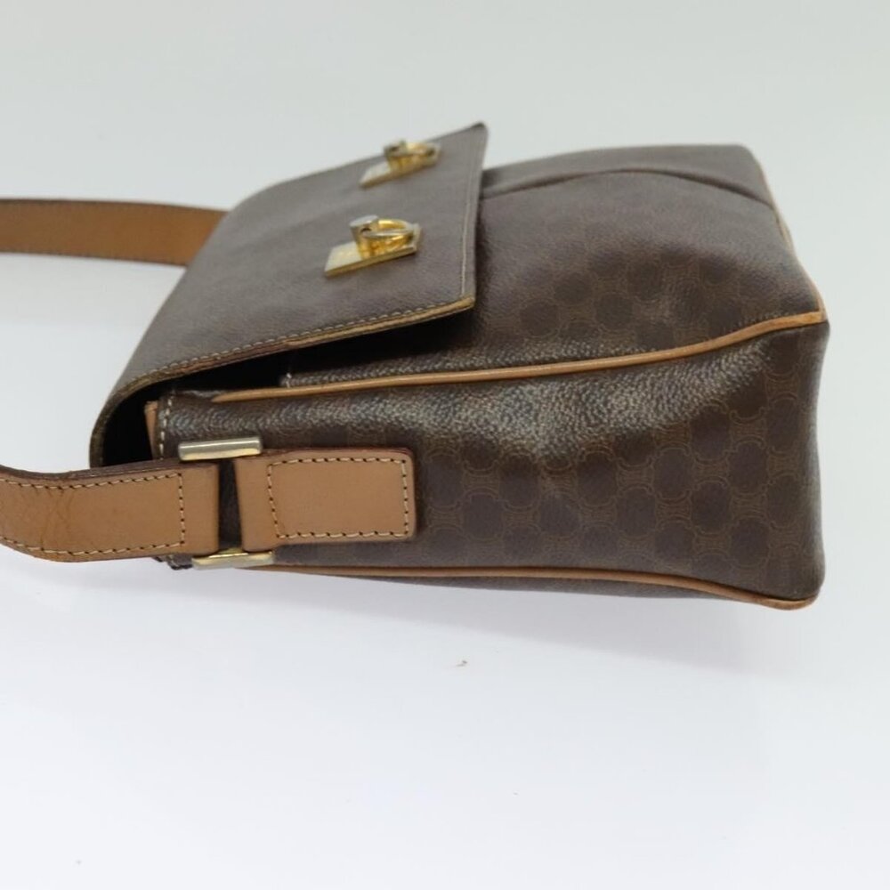 Authentic CELINE Macadam Canvas Shoulder Bag PVC Leather Brown Gold - Picture 10 of 16